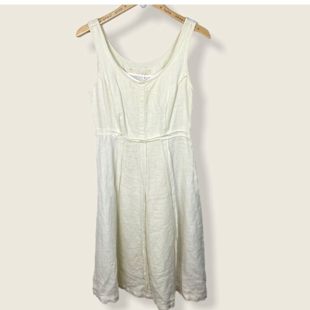 Anthropologie Koto Bolofo White Annike Linen Dress Size 6 Textured Midi Length - Picture 3 of 8